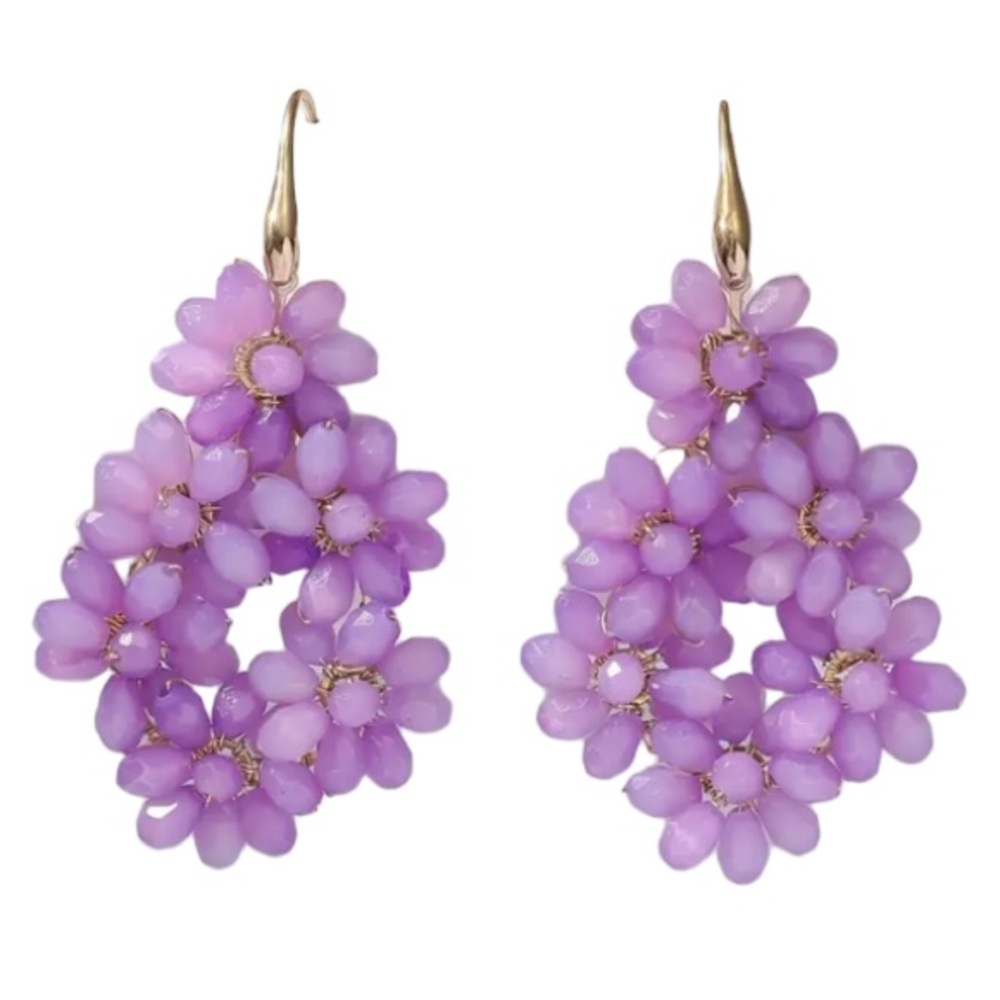 NWT HYPSY Co. Lavender Purple Azalea Crystal Gold Earrings